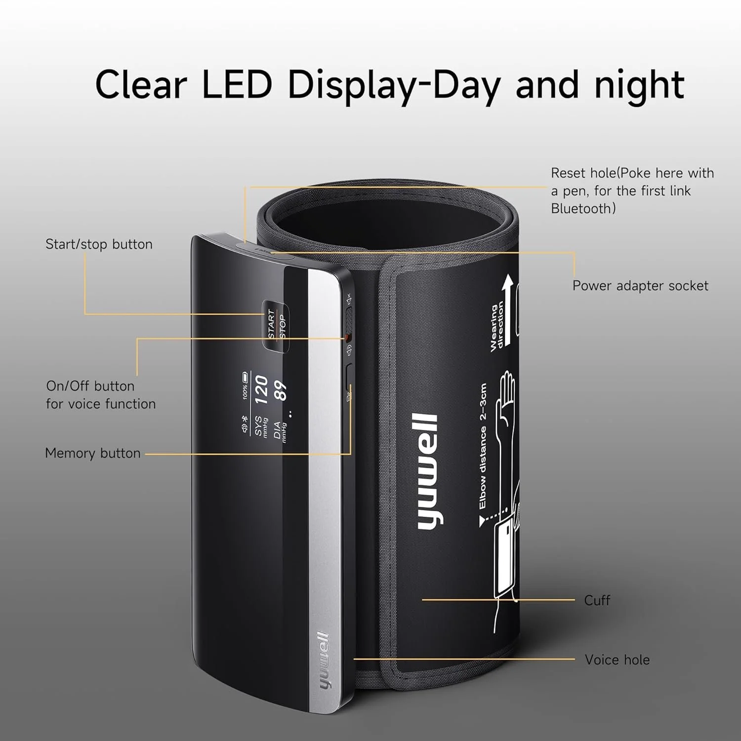 Беспроводной тонометр Yuwell YE630CR ENG Черный, фото №7 Беспроводной тонометр Yuwell YE630CR ENG Черный, фото №7