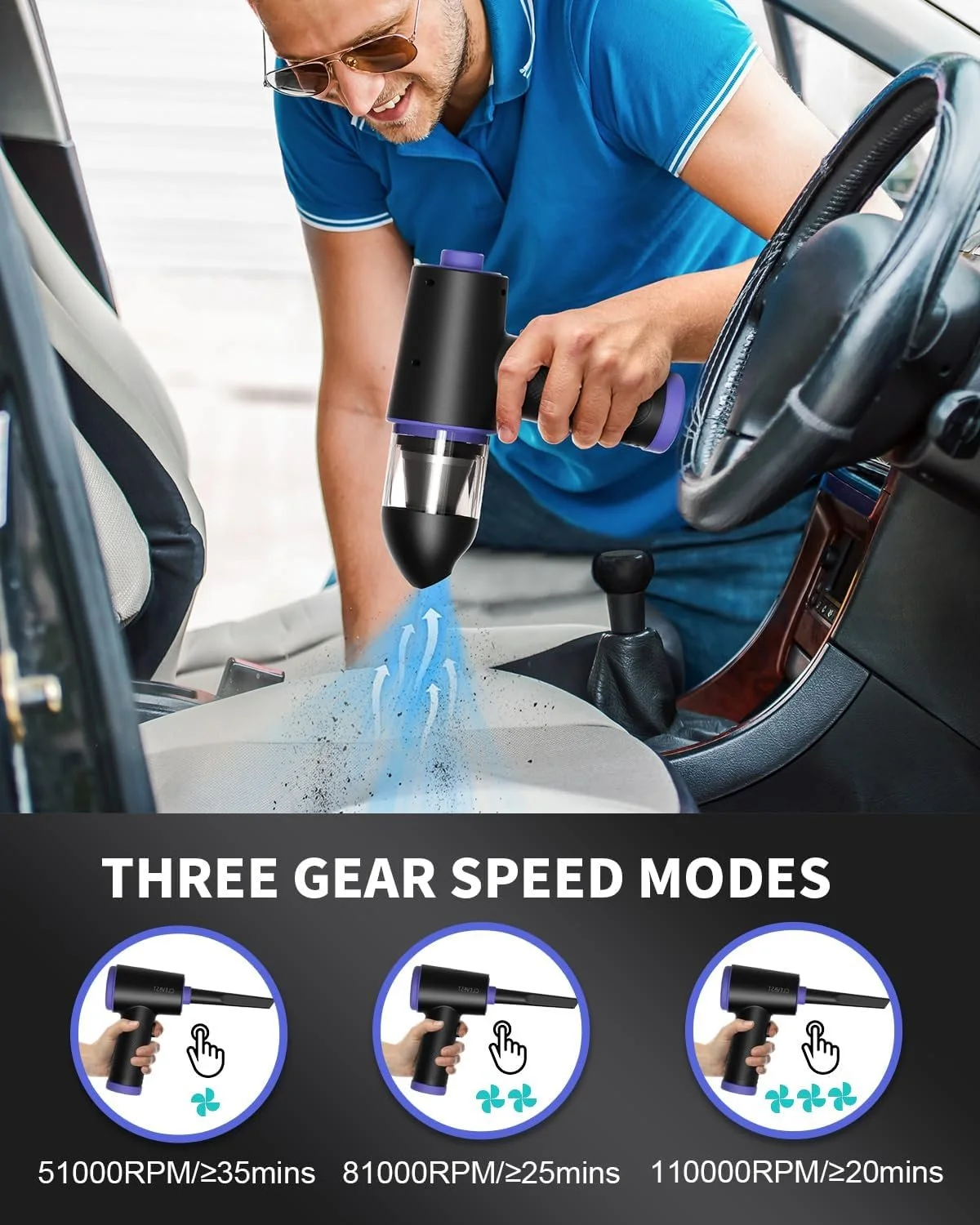 Электрический очиститель воздухом CLEVAST 3-скоростной 110000 rpm 7800 мАч, фото №3 Электрический очиститель воздухом CLEVAST 3-скоростной 110000 rpm 7800 мАч, фото №3