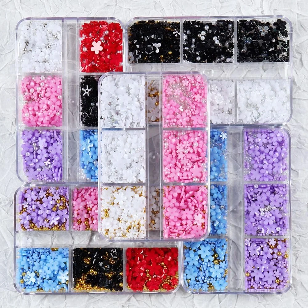 Квітка 3D 6 відділень Перли Квіти для нігтів, фото №3