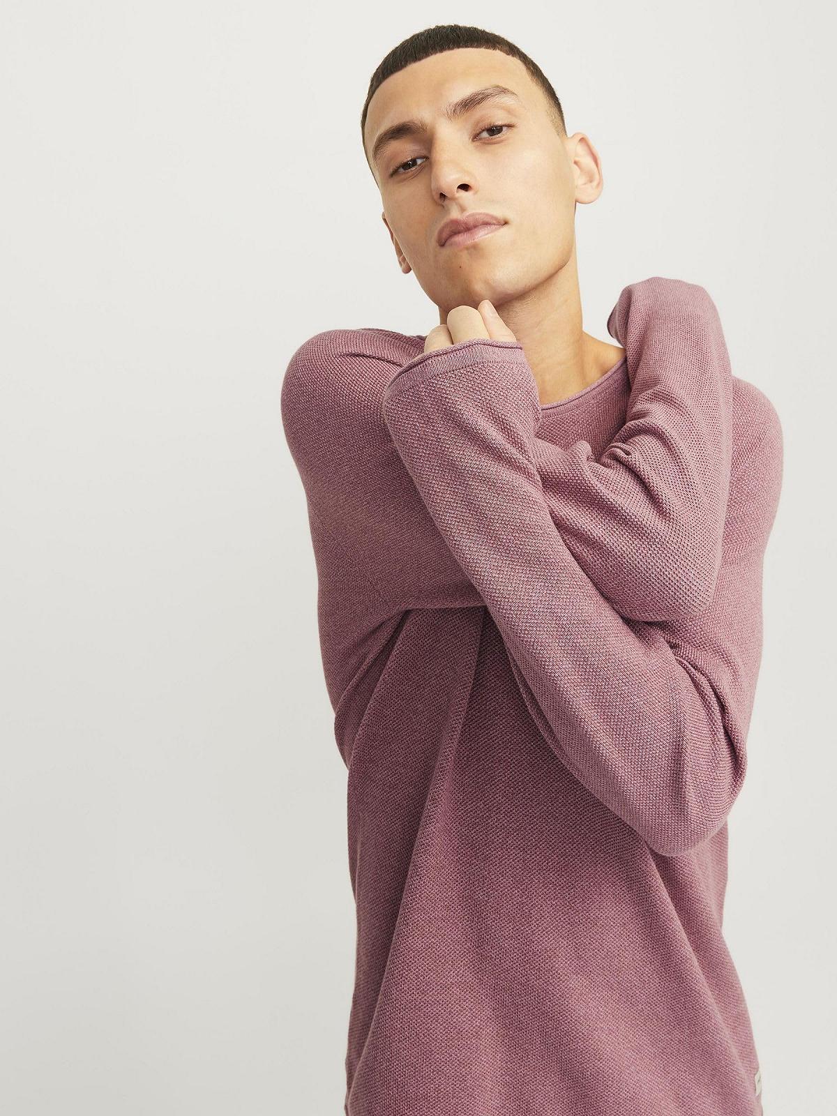 Джемпер JACK & JONES JJEHILL Мужской вязаный с круглым вырезом Базовый Длинный рукав Хлопковая рубашка, фото №7