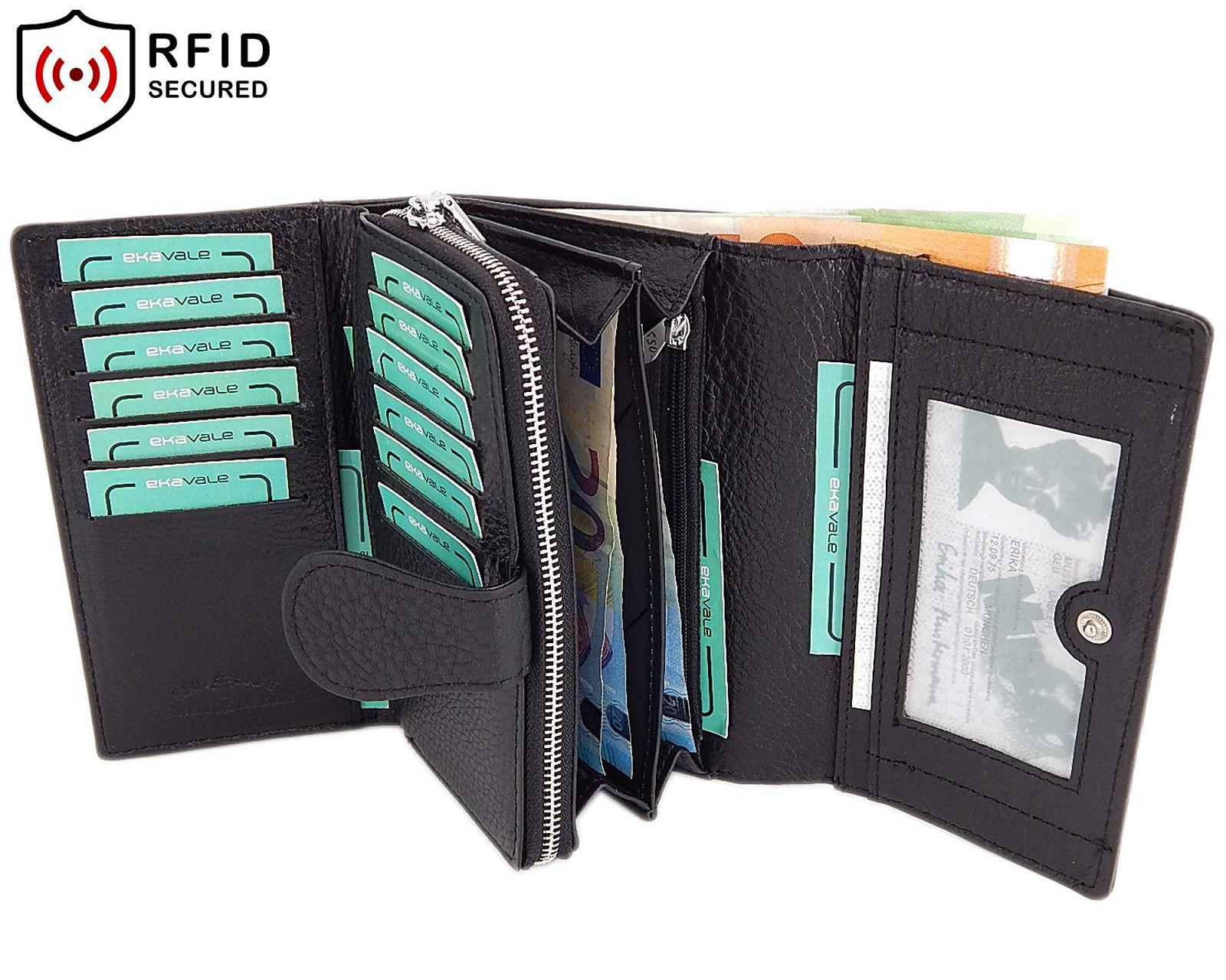 Кошелек Женский ekavale Из натуральной кожи Большой с RFID/NFC защитой Черный с карманом для ID, фото №4