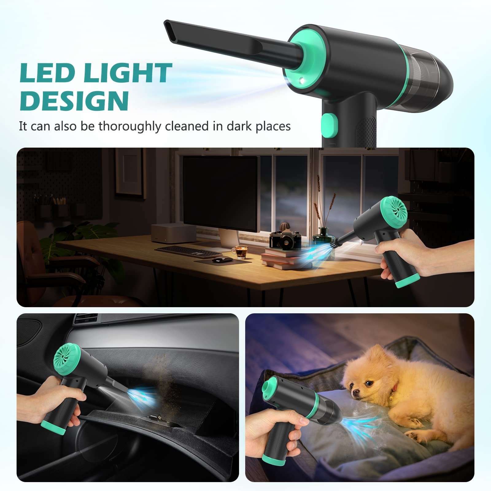 Электрическая воздуходувка и мини-пылесос 2-в-1 EVARYOO 90 000 RPM 12 Kpa 90W 7000 mAh LED-подсветка, фото №4