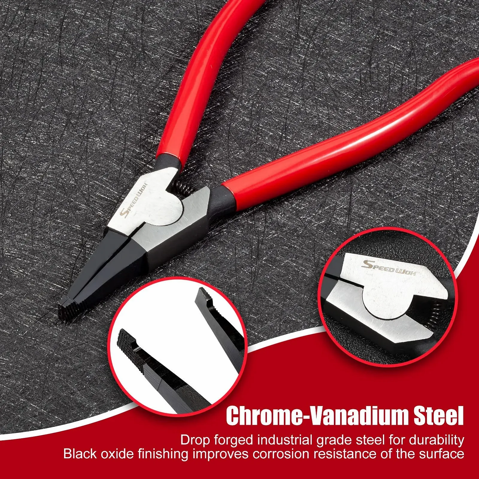 Плоскогубцы для стопорных колец SPEEDWOX 8" для снятия установочных стопорных колец переключения передач, специальный угловой наконечник, фото №3