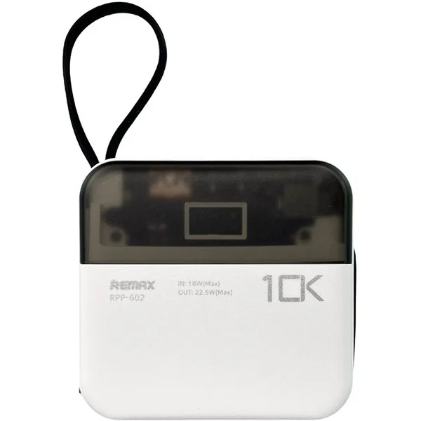 Міні повербанк 10000мАг 22.5W Remax RPP-602 з кабелем Type-C Lightning PD+QC Білий, фото №1