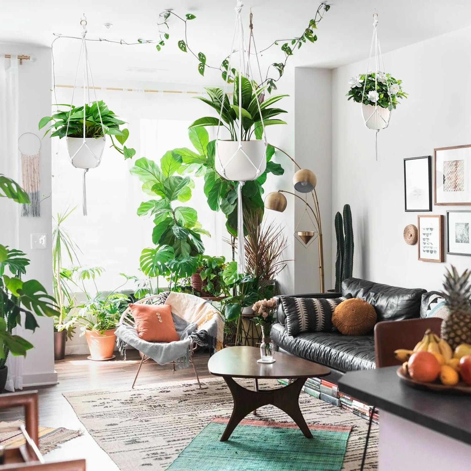 Набір підвісних кошиків Макраме 4 штуки з металевими гачками Бохо стиль Білий, фото №6 Набір підвісних кошиків Макраме 4 штуки з металевими гачками Бохо стиль Білий, фото №6