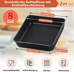 Форма для запекания Onader квадратная стальная антипригарная 20 см набор из 2 шт. synthetic.ua - Фото 1