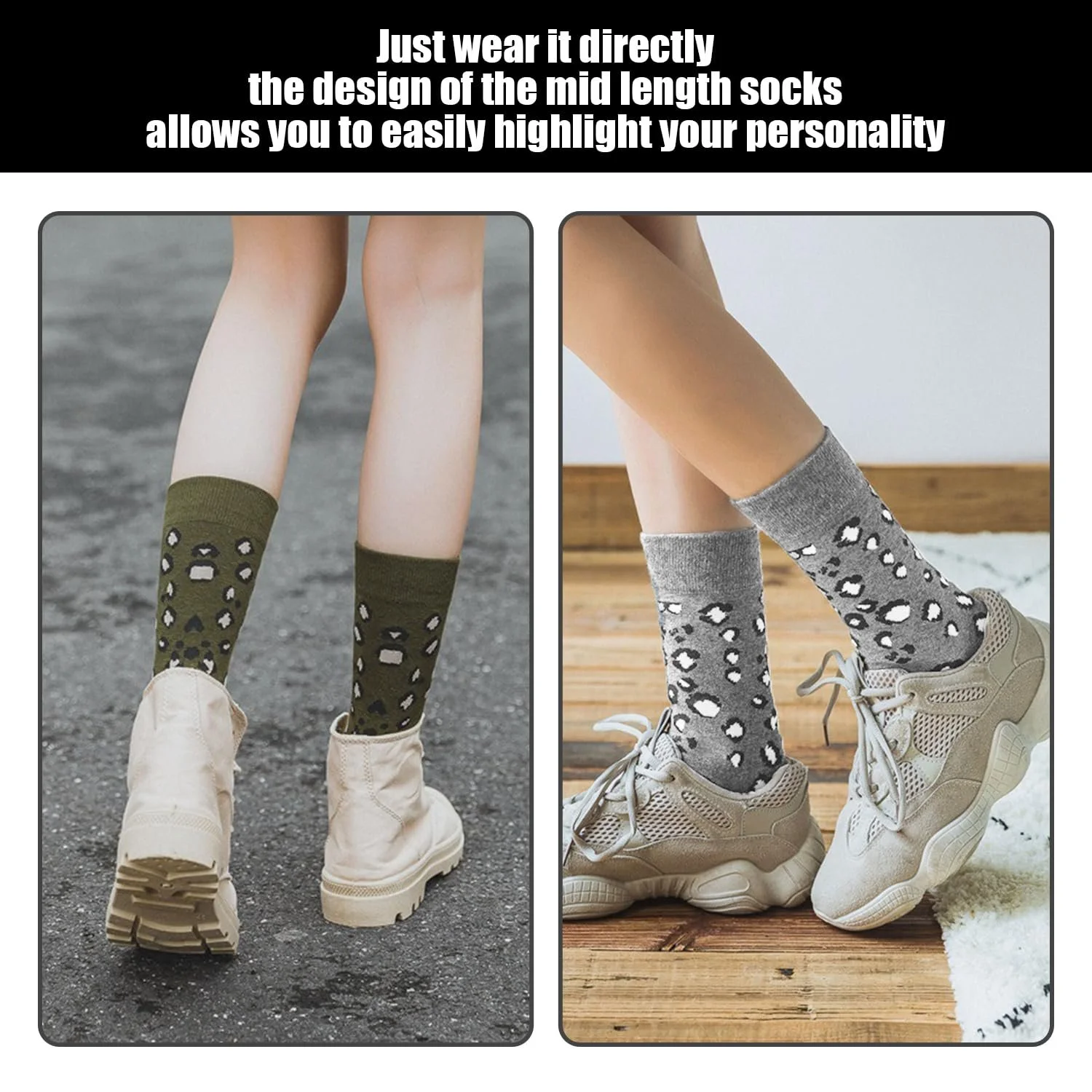 Носки средней длины с леопардовым принтом (5 пар), фото №5