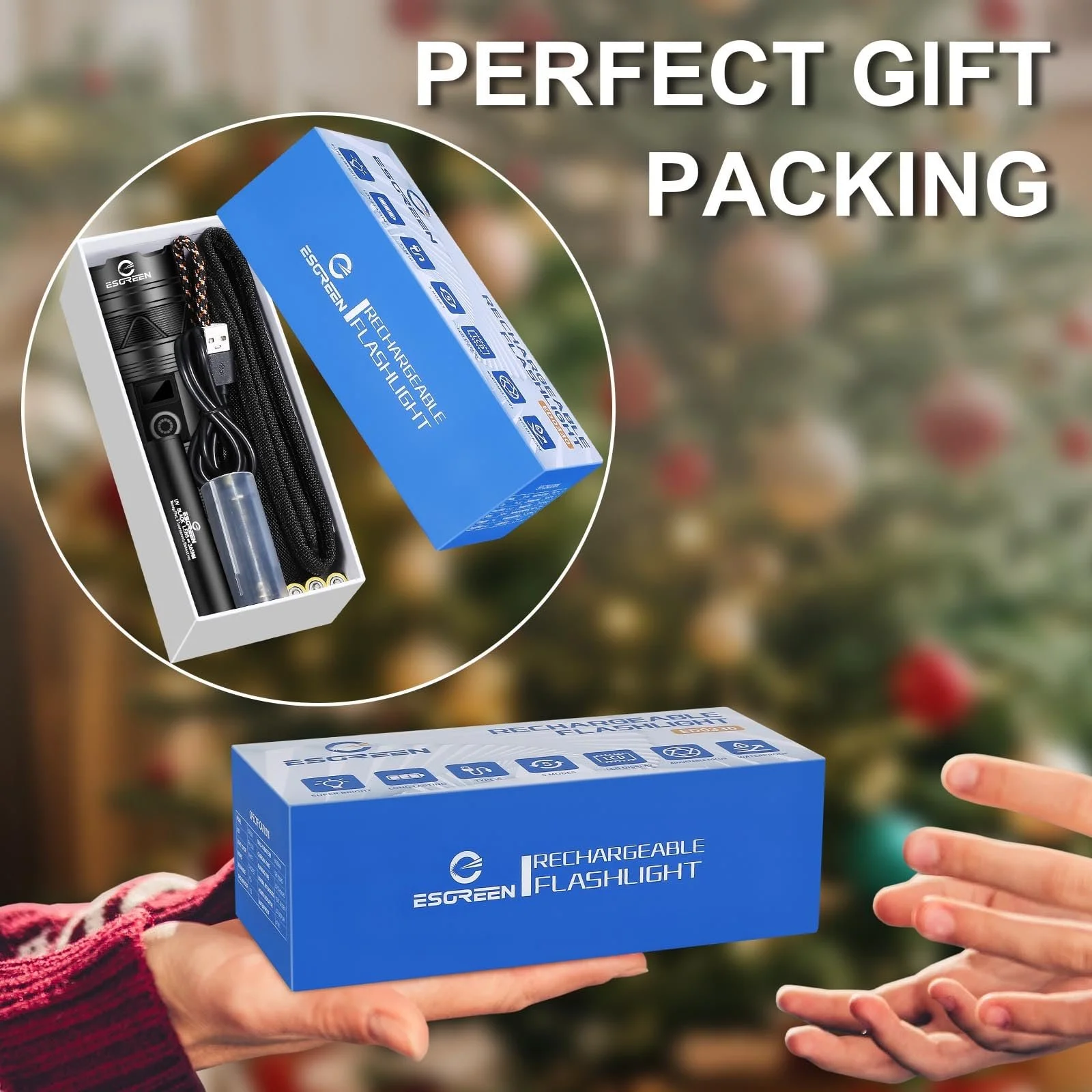 LED Ліхтар ESGREEN ED0330 1000000 Люмен, USB C Перезаряджуваний, Тактичний, Зум, 5 Режимів, фото №3