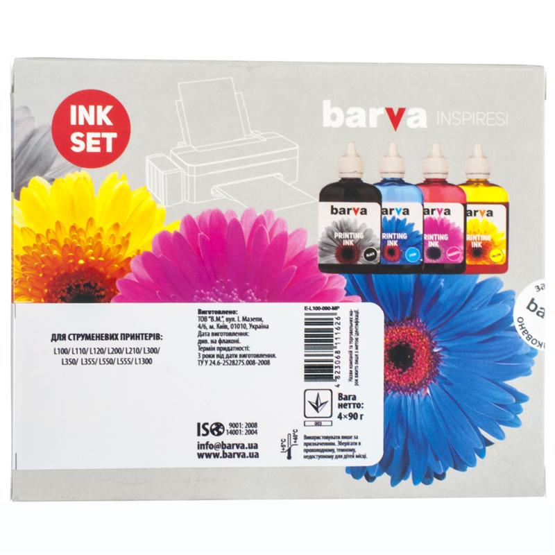 Комплект чернілля Колір EPSON L100/L210/L300/L350/L355 B/C/M/Y T664 (E-L100-090-MP) 4х90 г, фото №3
