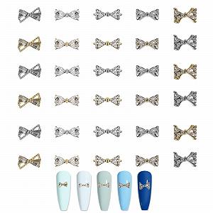 Стразы для ногтей Бантики, 30 штук Набор страз для ногтей из сплава Милые блестящие роскошные 3D бантики для ногтей Камни для украшения ногтей для женщин Девушек DIY Дизайн маникюра - Фото 1