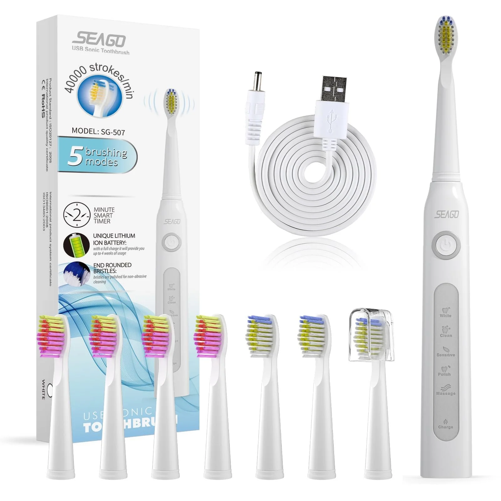 Электрическая зубная щетка Seago SG507 Sonic Белая, фото №1