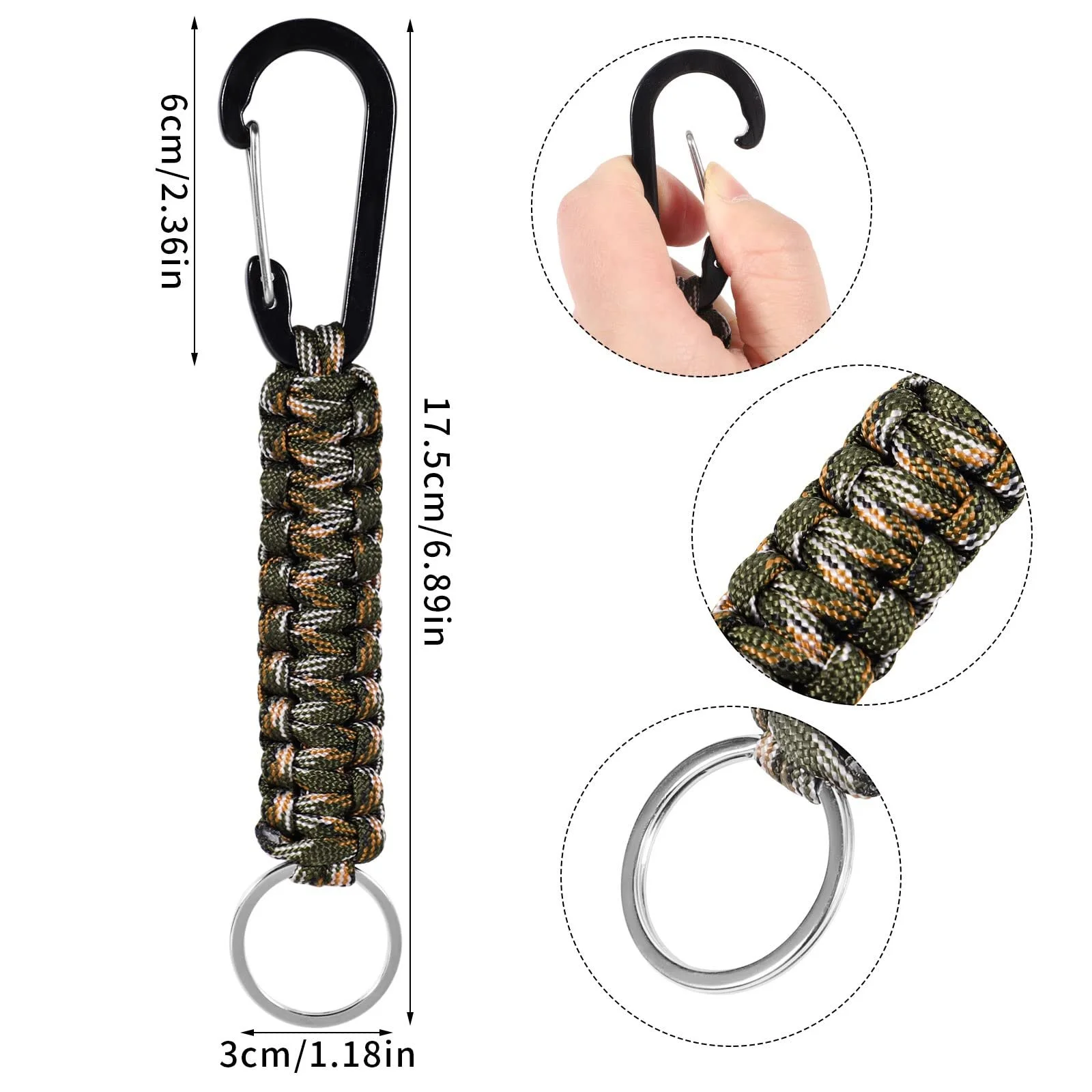 Брелок Paracord XREE 3 шт. Чорний, помаранчевий та камуфляжний, фото №2