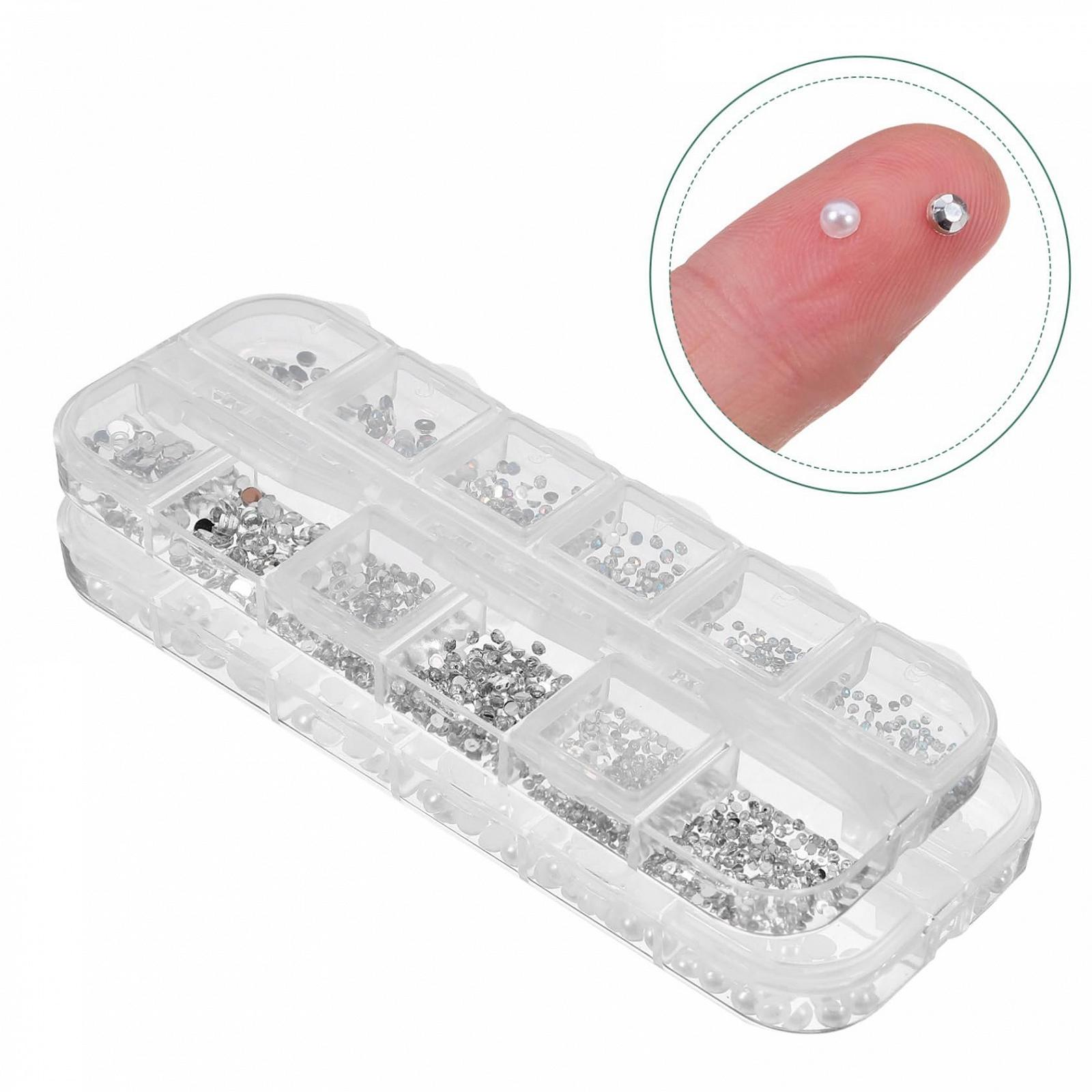 Стразы и жемчуг для ногтей, 2 коробки, плоские полужемчужины и сверкающие кристаллы, украшения для ногтей для женщин, самодельный маникюр, украшения для ногтей, фото №3