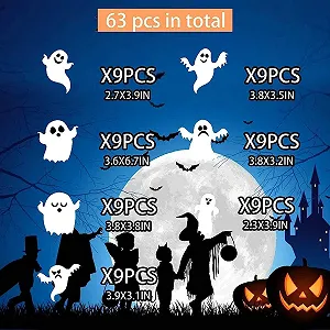 Набір наклейок на стіну та вікна 63 шт 3D привиди Halloween PVC synthetic.ua - Фото 1