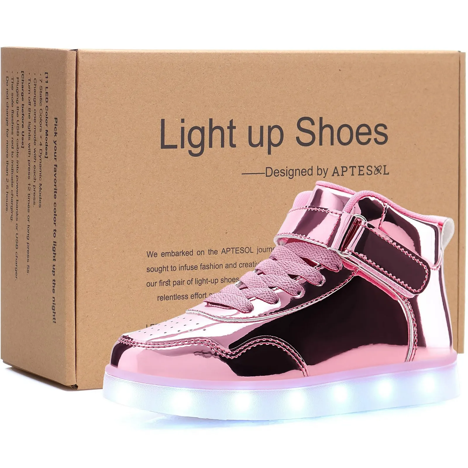 Детские LED кроссовки Aptesol High-Top с мигающими огнями, USB зарядка для мальчиков и девочек, фото №4 Детские LED кроссовки Aptesol High-Top с мигающими огнями, USB зарядка для мальчиков и девочек, фото №4