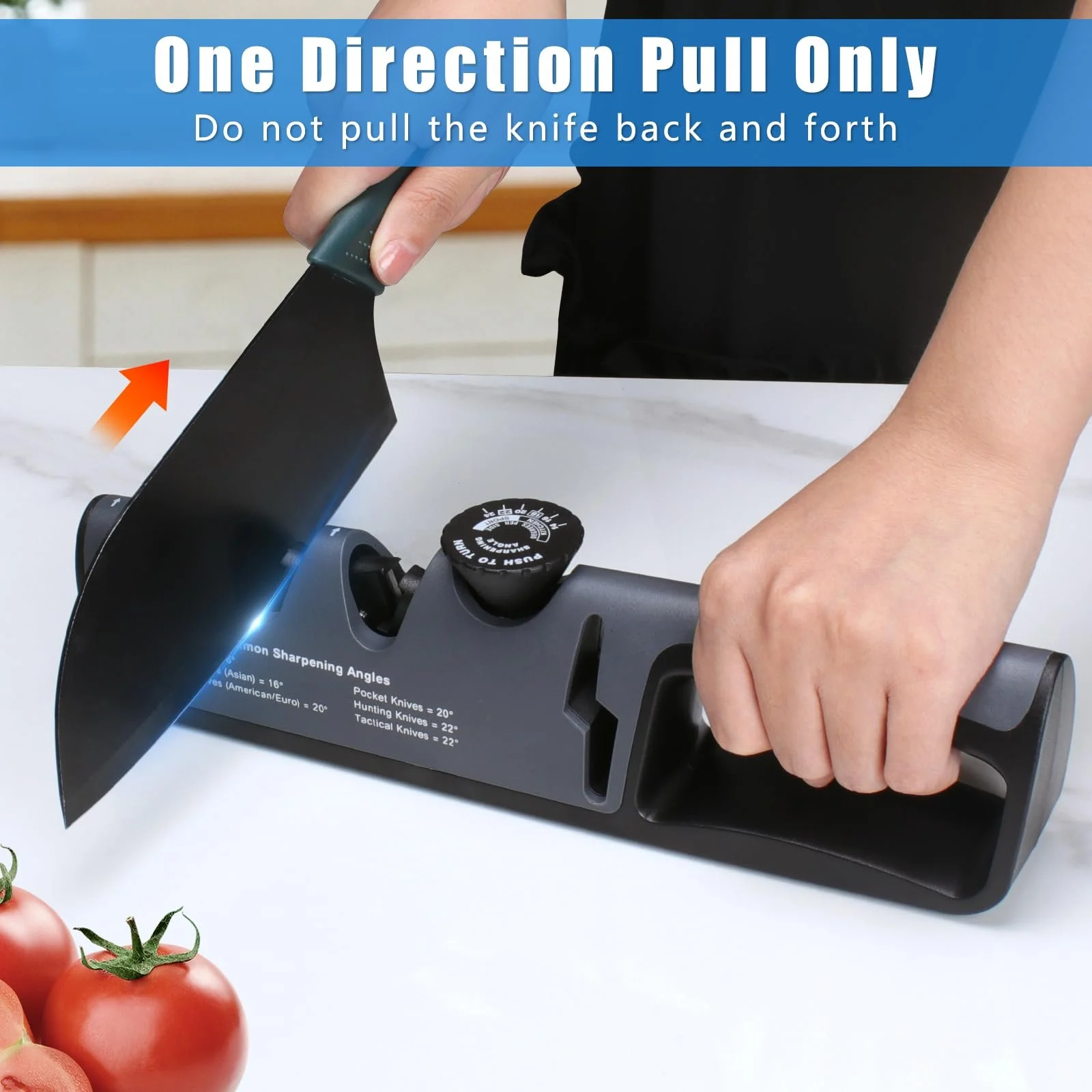 Точило для ножів Alyvisun Ручне Професійне 4-в-1 Ергономічна ручка Нековзна основа Чорне, фото №5