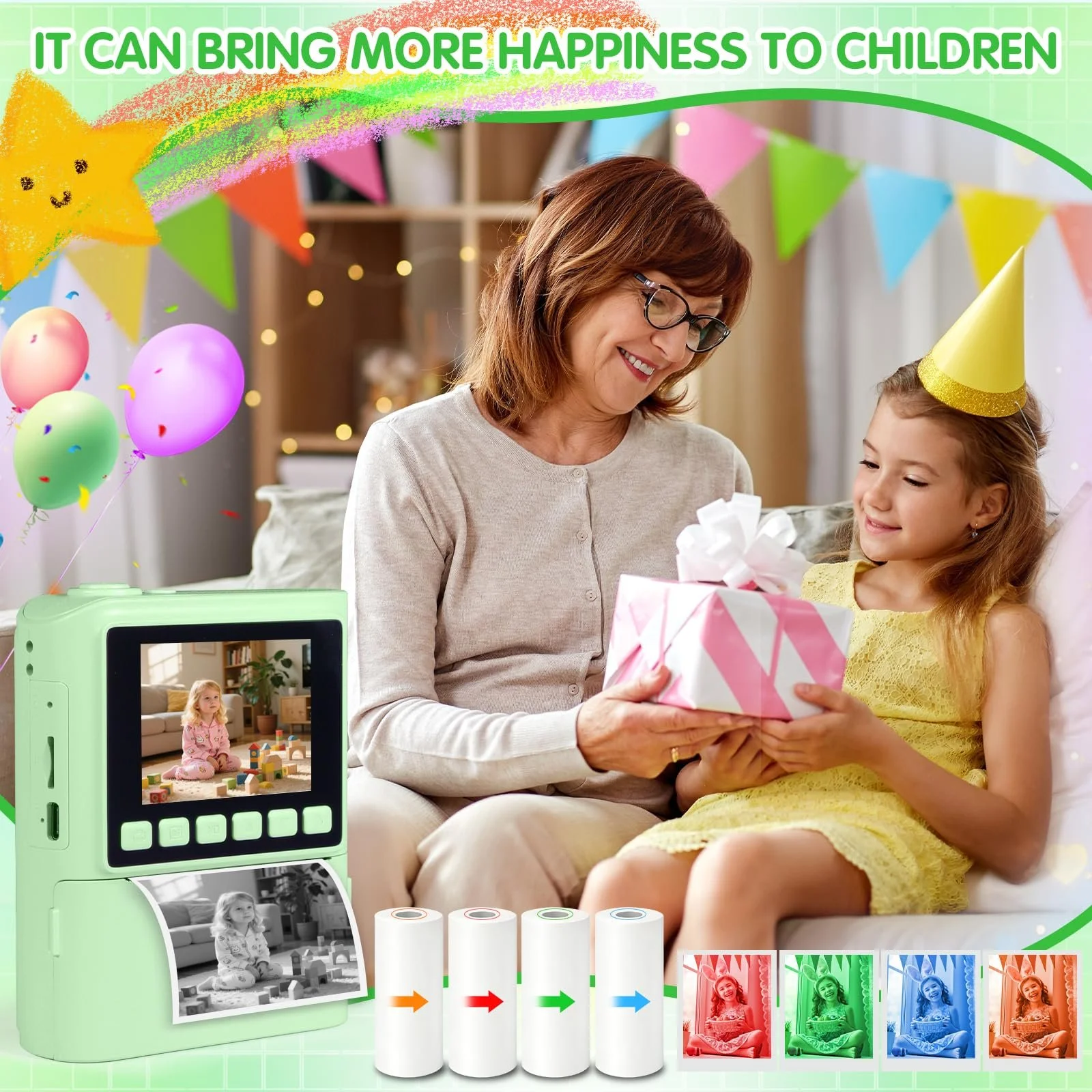 Детская фотокамера мгновенной печати 1080P HD 2.4 дюйма 32GB 6 рулонов бумаги, фото №9