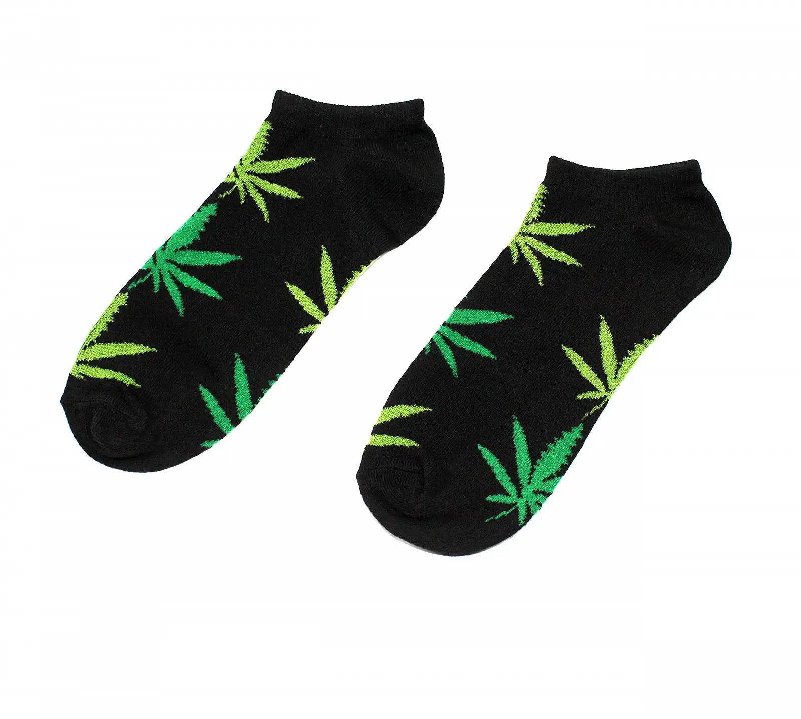 Женские короткие носки Черный с зелеными листьями конопли Размер 3-8, Зеленый, фото №2