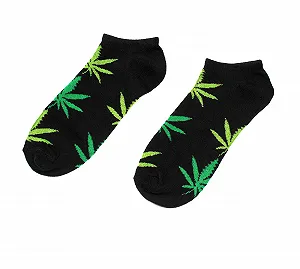Женские короткие носки Черный с зелеными листьями конопли Размер 3-8, Зеленый synthetic.ua - Фото 1