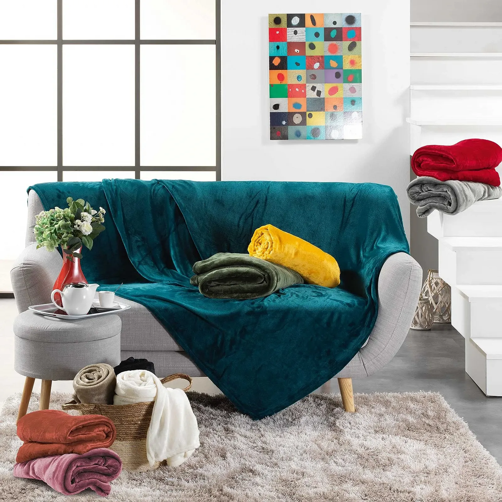 Плед Douceur d'Int".rieur FLANOU Однотонный 180 x 220 см Терракотовый, фото №3