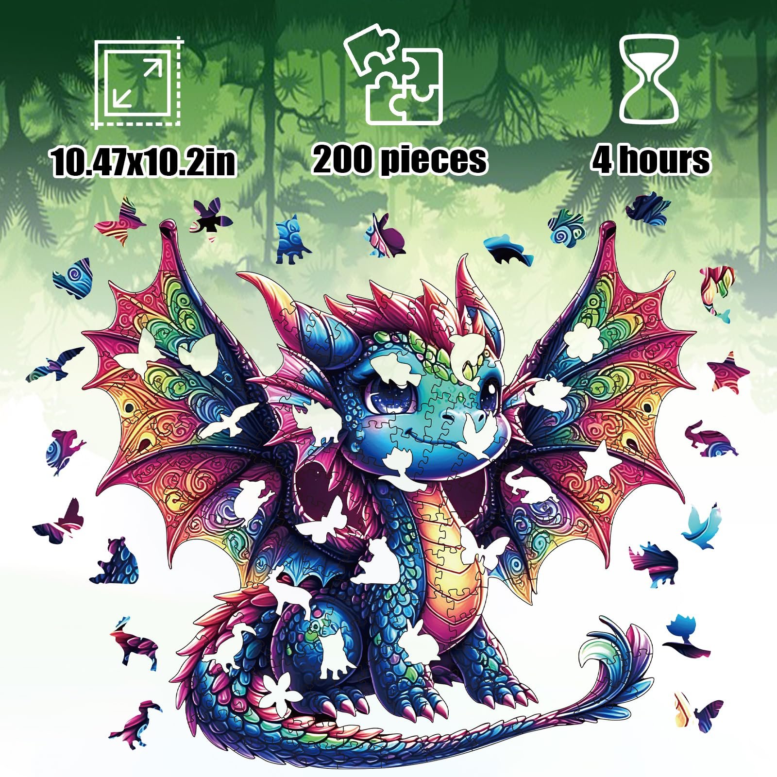 Деревянный пазл Dragon 200 элементов Уникальная форма животных, фото №1 Деревянный пазл Dragon 200 элементов Уникальная форма животных, фото №1