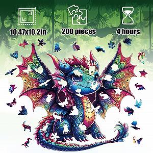 Деревянный пазл Dragon 200 элементов Уникальная форма животных - Фото 1