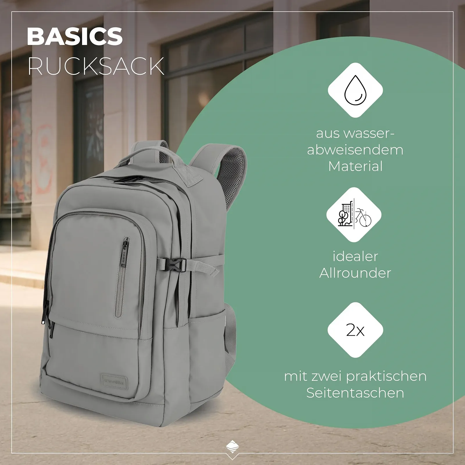Рюкзак для ноутбука Travelite Basics 15.6 дюйма 28 л 48 см 900 г Світло-сірий, фото №2 Рюкзак для ноутбука Travelite Basics 15.6 дюйма 28 л 48 см 900 г Світло-сірий, фото №2