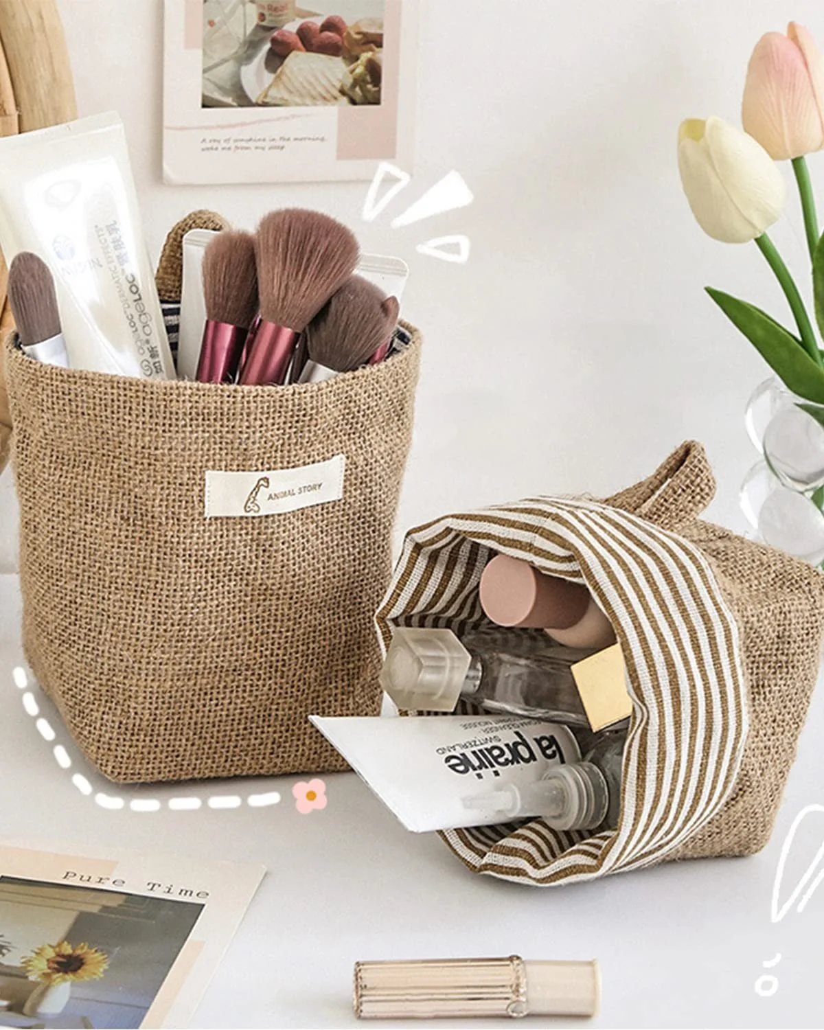 Подвесная сумка-органайзер Набор 3 шт. Хлопковая и льняная Ретро стиль Складная, фото №3