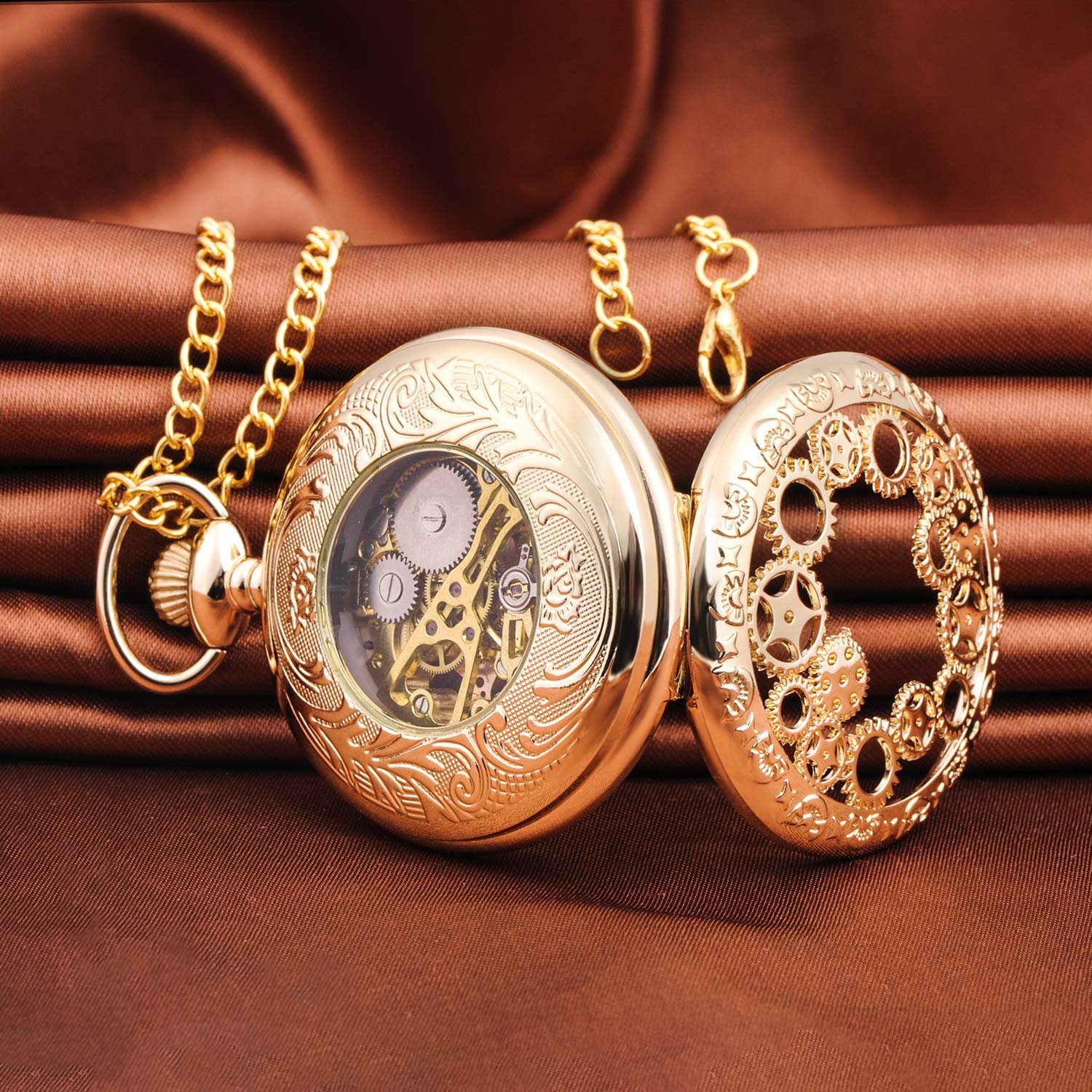 Механічний кишеньковий годинник Unendlich U, вінтаж, серія Steampunk Gears, скелетон, римські цифри, циферблат, корпус з нержавіючої сталі, фото №5