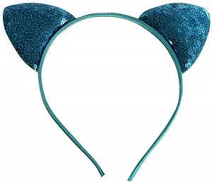Обруч для волос Дейзи с пайетками, кошачьи ушки, голубой, один размер - Фото 1