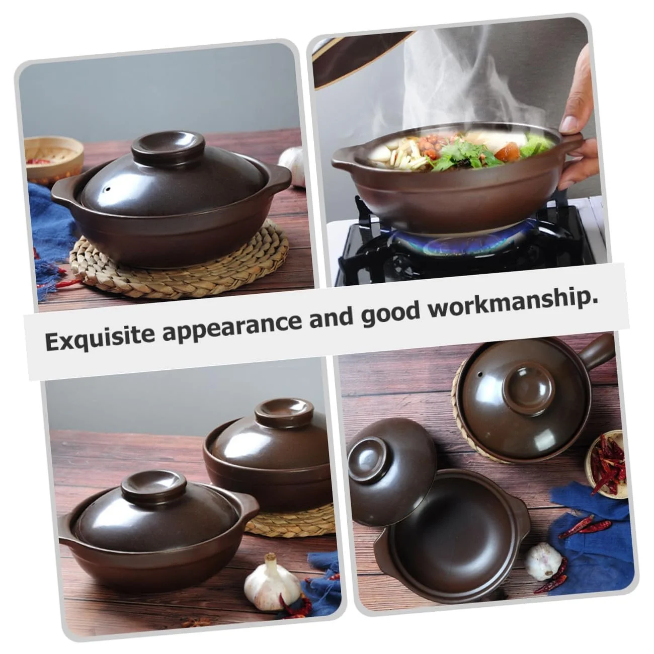 Кастрюля SOIMISS керамическая жаростойкая с гладкой поверхностью и двойными ручками, фото №6