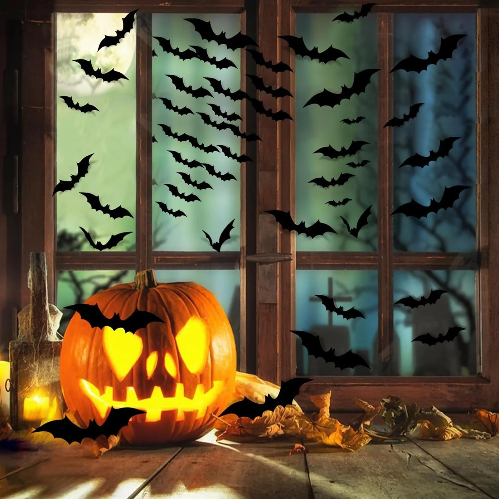 Наклейки на стіну Хелловін 3D Кажани 120 шт. 4 розміри Водостійкий PVC Чорний, фото №5