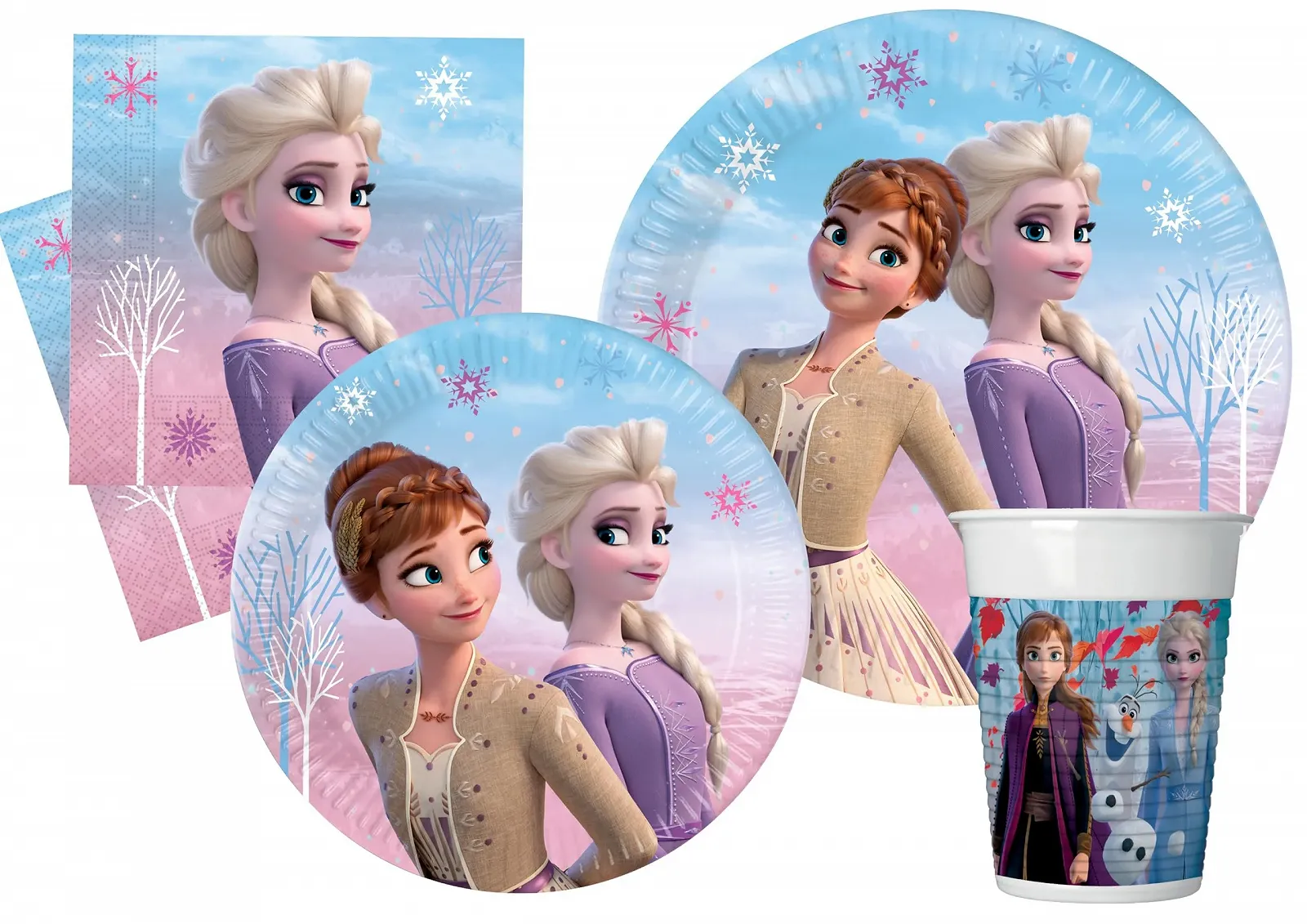 Набір посуду для вечірки Ciao Disney Frozen II Wind Spirit для 24 осіб (24 паперові тарілки діаметром 23 см, 24 паперові тарілки діаметром 20 см, 24 стаканчики 200 мл, 40 серветок 33 x 33 см), фото №1