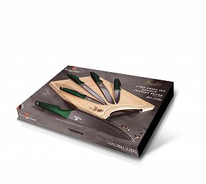 Набір ножів з бамбуковою обробною дошкою Emerald Collection 6 шт., антипригарні, ергономічні, темно-зелений/чорний synthetic.ua - Фото 1