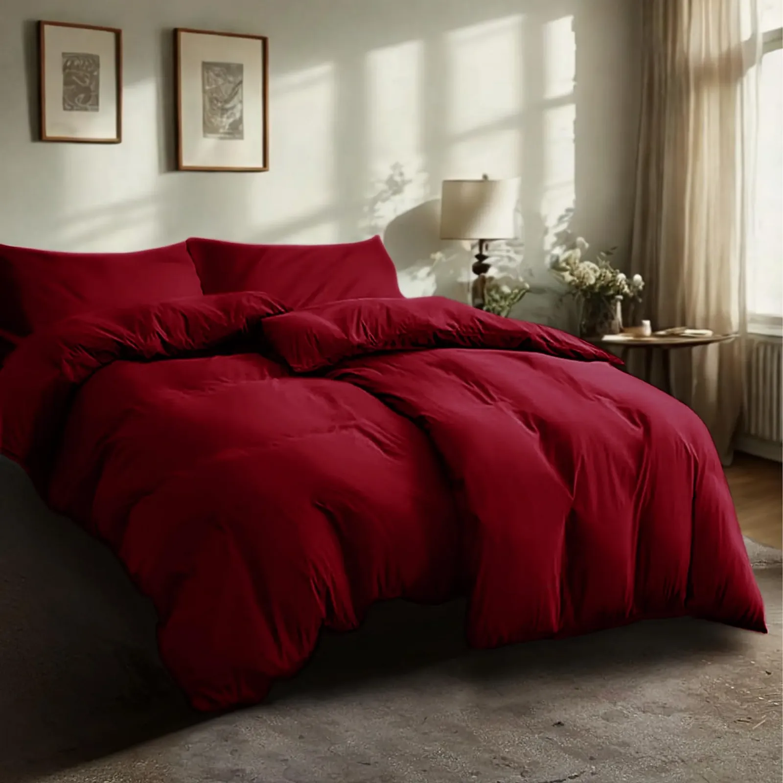 Комплект постільної білизни Komfortec 135 x 200 см, 4 предмети, червоний, на блискавці, фото №1