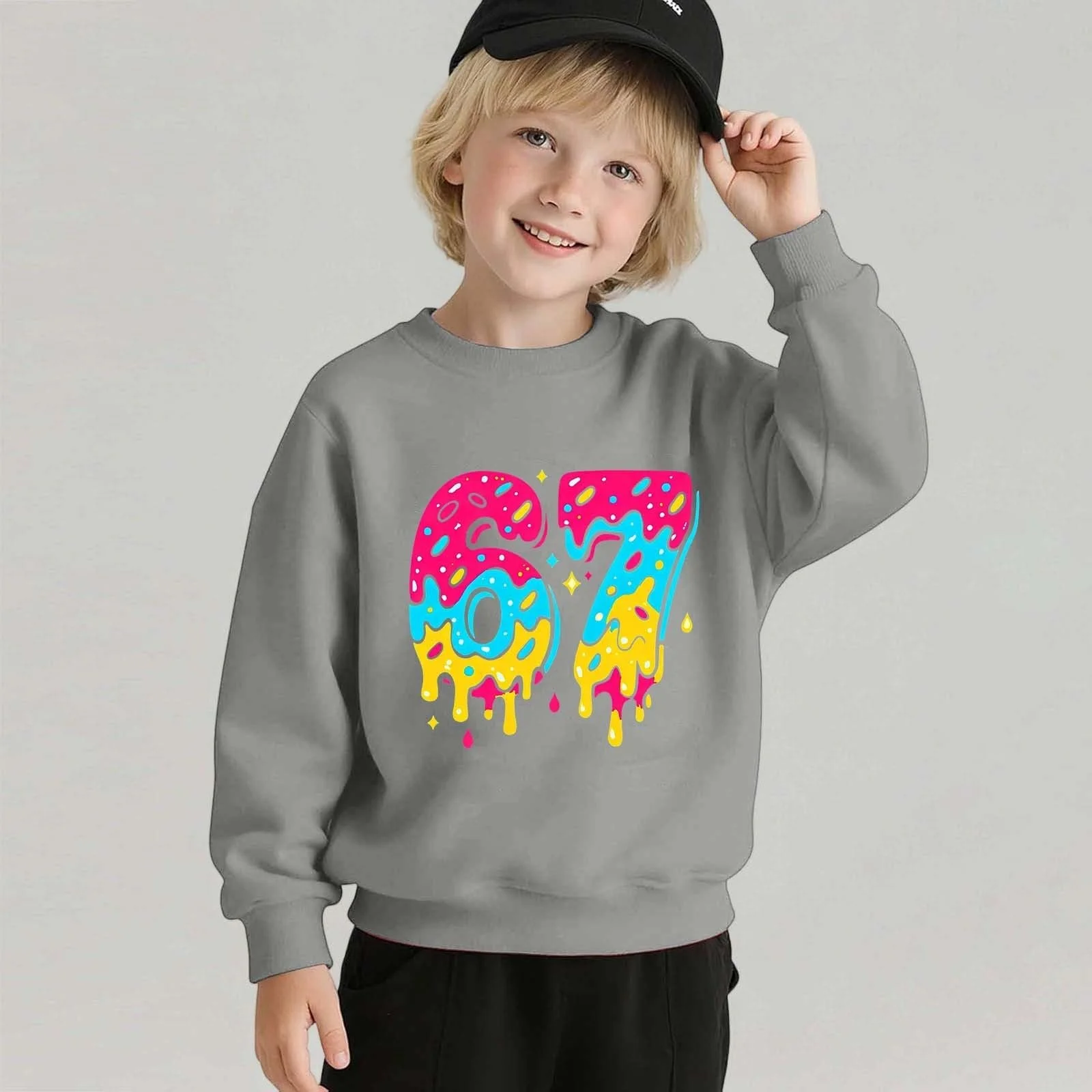 Детская кофта Толстовка для мальчиков Толстовка для мальчиков Лонгслив для девочек Повседневная толстовка с длинными рукавами С принтом 67 Пуловер Удобная для ежедневной носки Толстовка Худи Лонгслив, фото №2