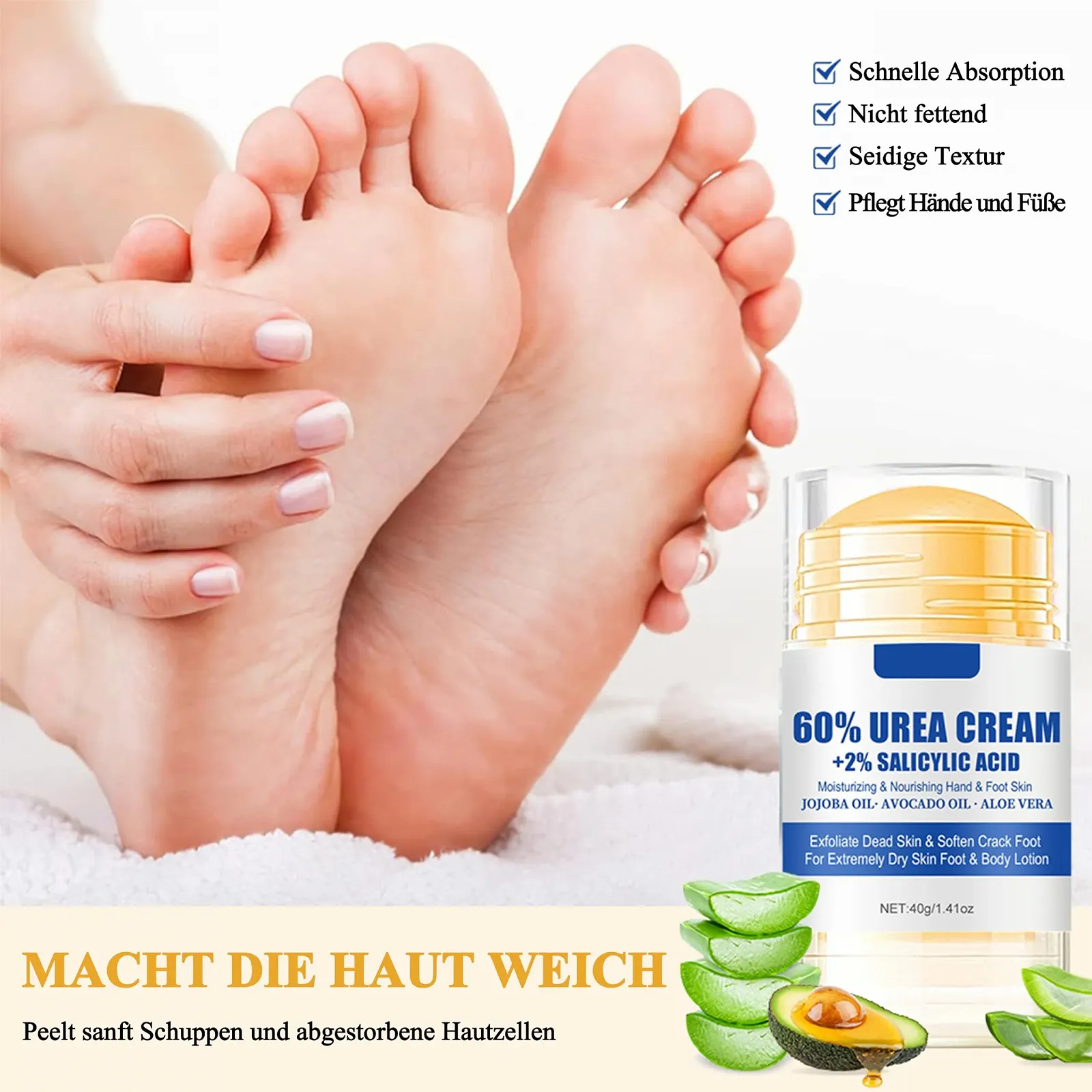 Крем-стик для ног 60% + 2% Urea Увлажняющий против мозолей и трещин 40 г, фото №4 Крем-стик для ног 60% + 2% Urea Увлажняющий против мозолей и трещин 40 г, фото №4