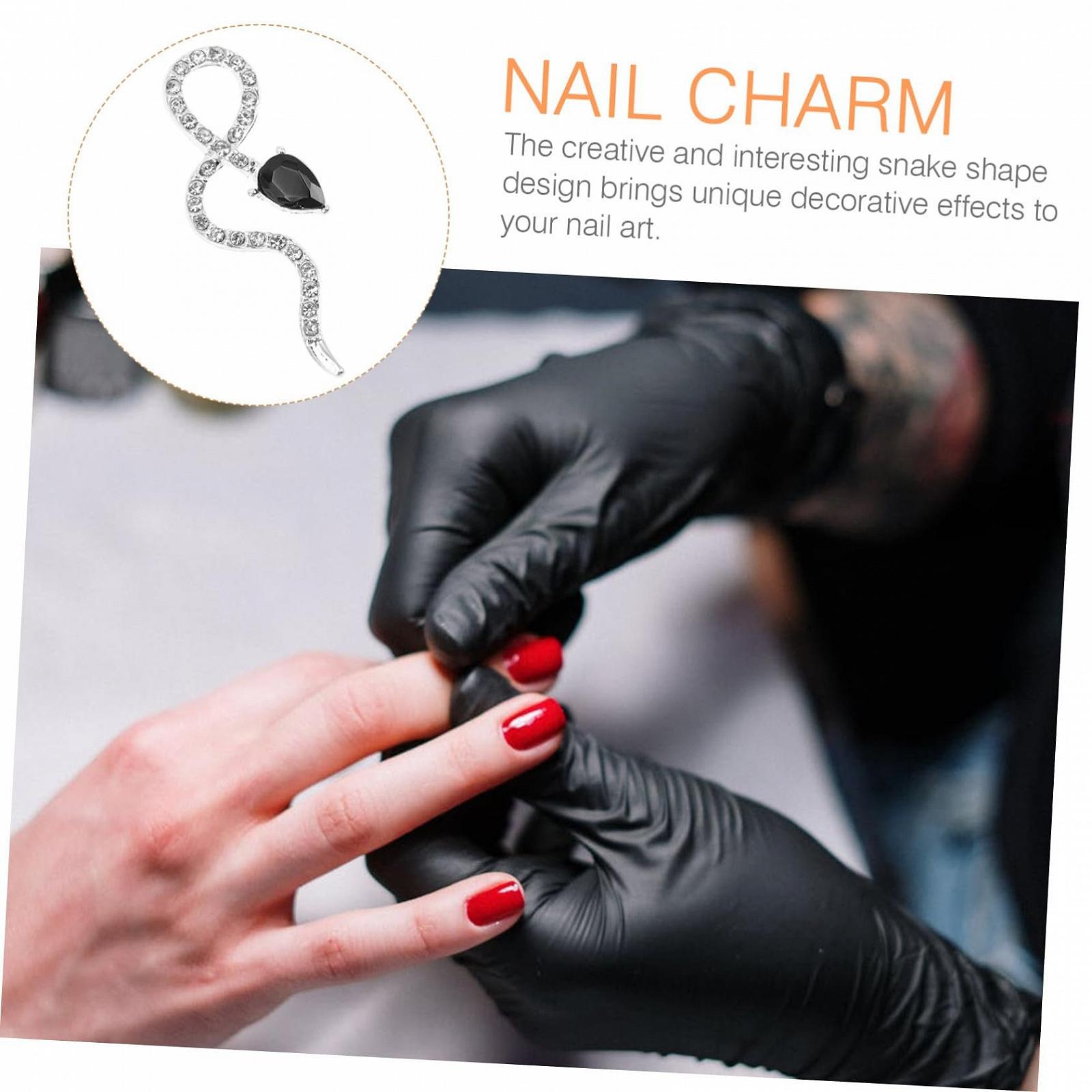 Украшения для ногтей в форме змеи Homoyoyo, набор 4 шт, из металлического сплава со сверкающими стразами, фото №4