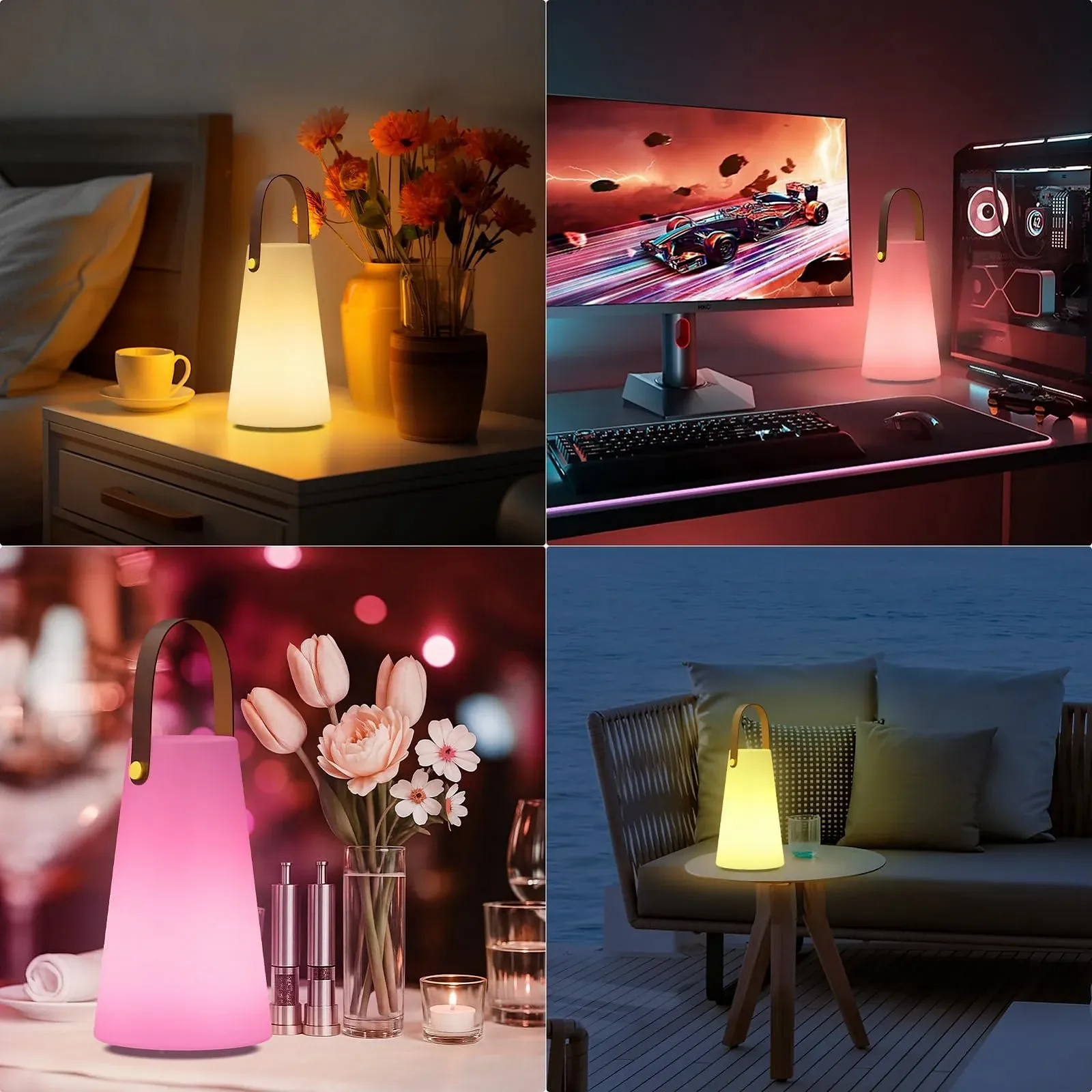 Настольные светодиодные лампы MALUX Набор 2 шт., аккумуляторные, 8 цветов, диммируемые, беспроводные, пульт ДУ, IP44, фото №7