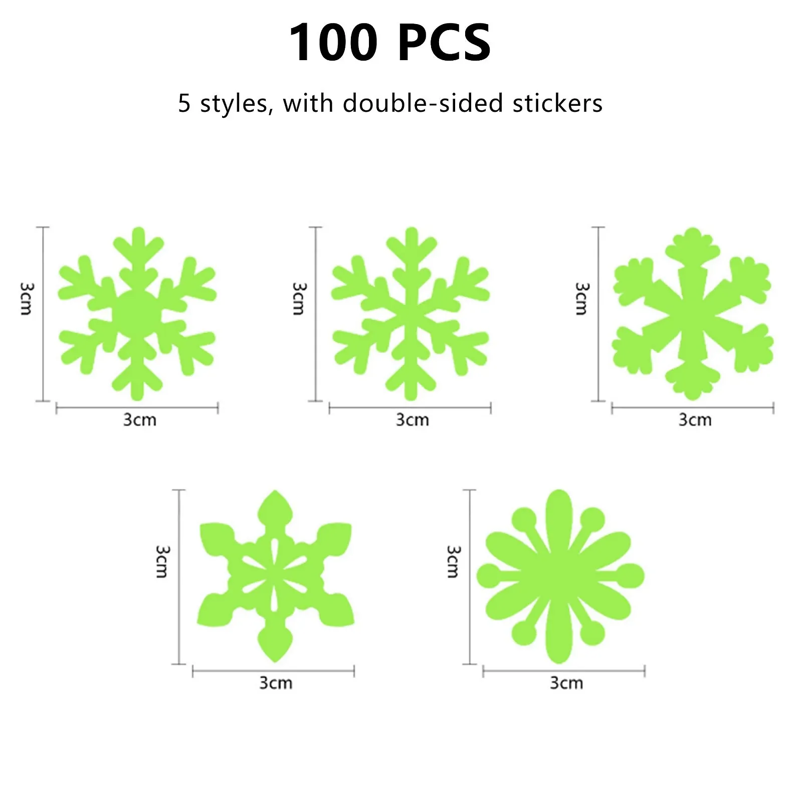 Наклейки на стіну Сніжинки 100 штук 3D Флуоресцентні Різнокольорові, фото №1