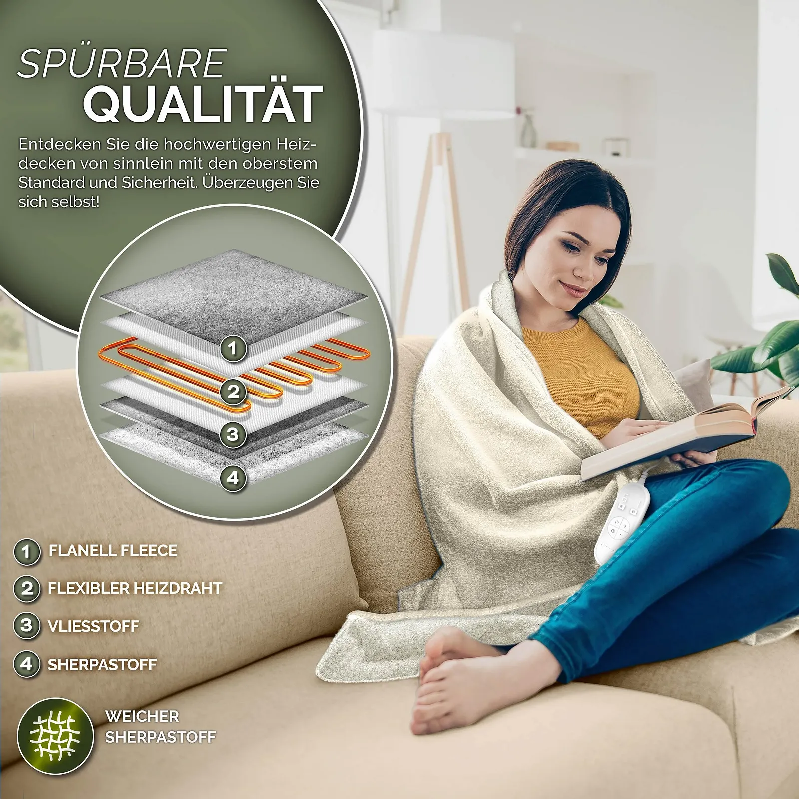 Электрическое одеяло sinnlein 200 x 180 см с автоматическим отключением, 9 уровней температуры, таймер, цифровой, фото №3