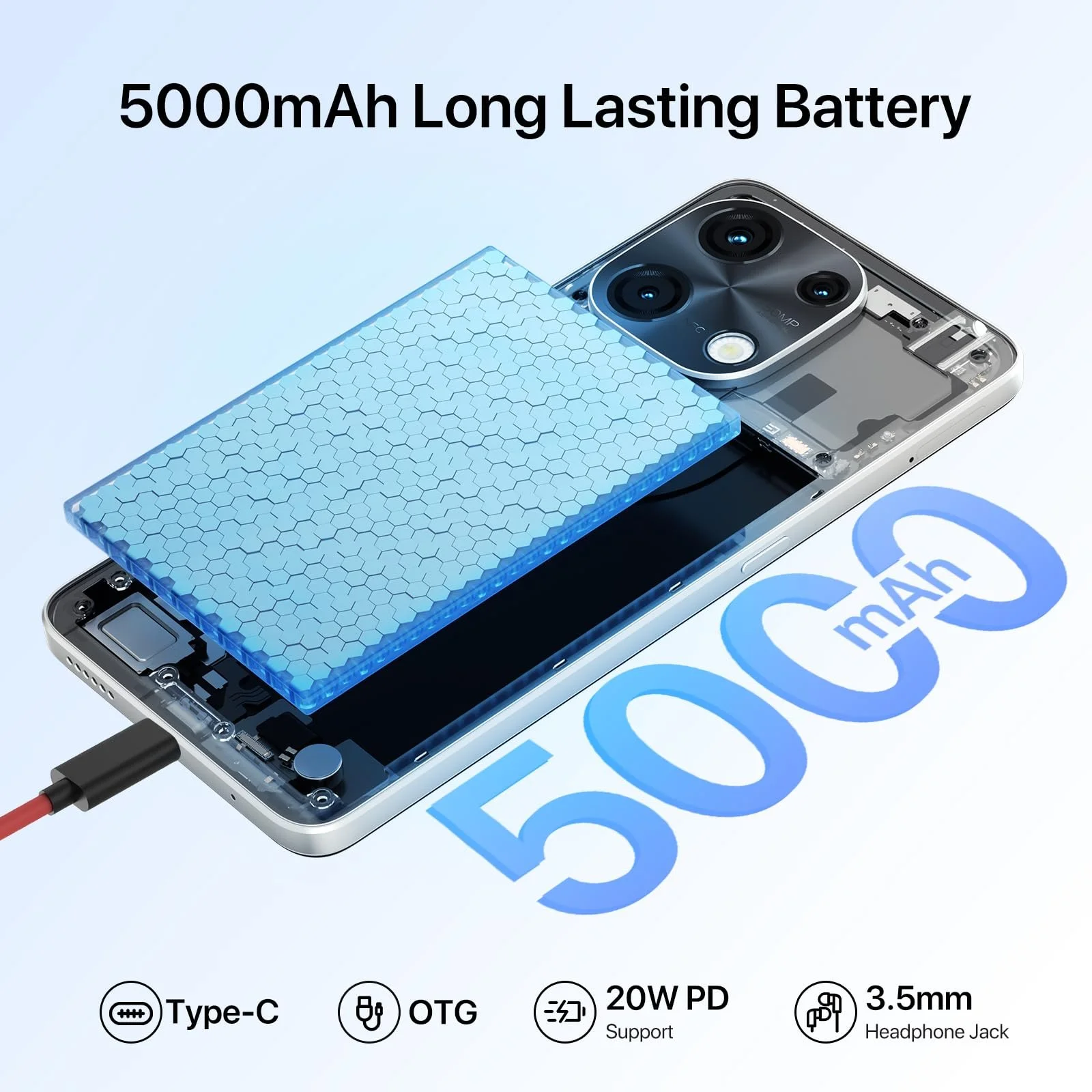 Смартфон UMIDIGI Note 100 6.8" 120Hz Octa-Core 16GB (8+8) RAM 256GB ROM 50MP NFC 5000mAh Dual SIM, фото №5
