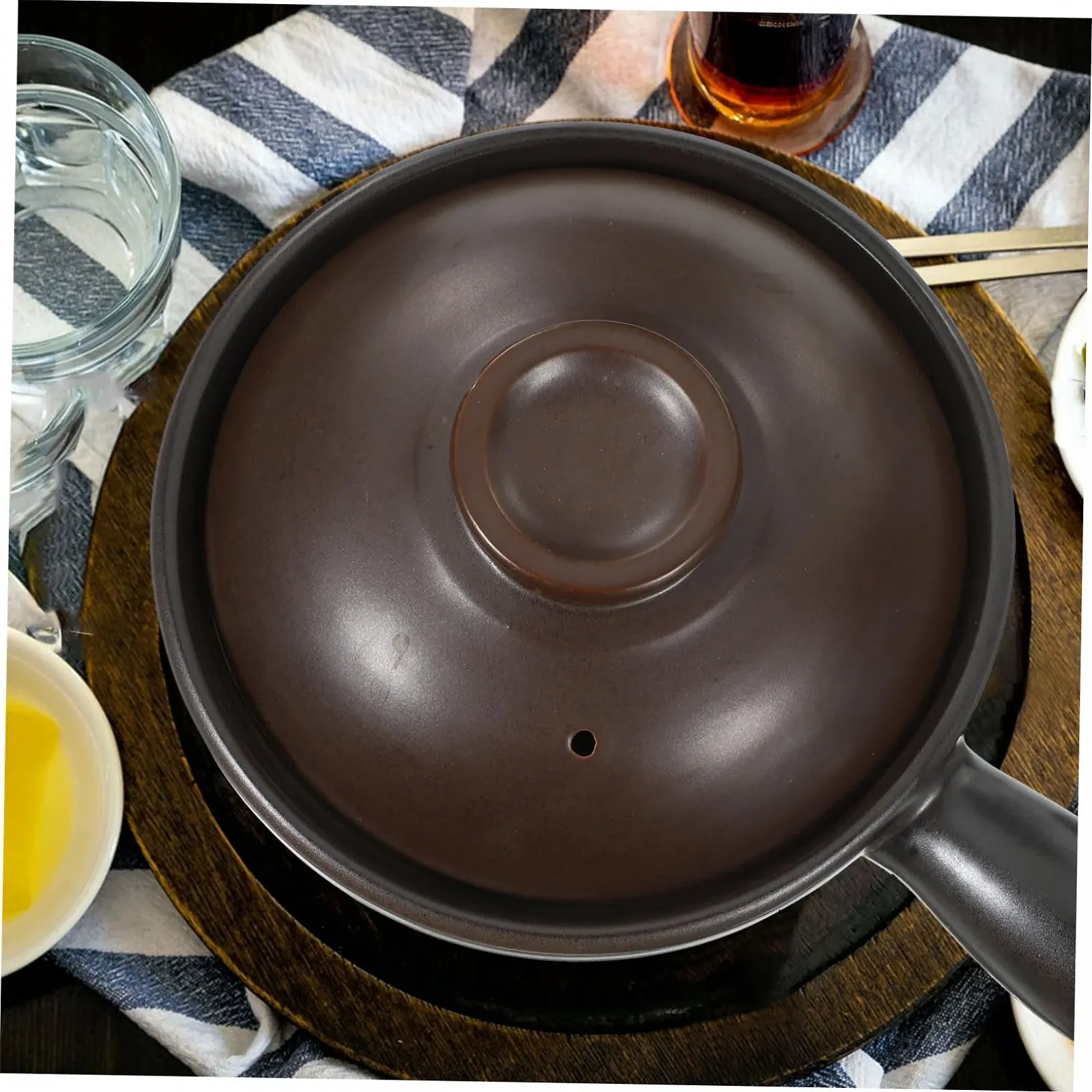 Кастрюля для супа TOYANDONA традиционная керамическая с крышкой и ручкой, маленькая, фото №3