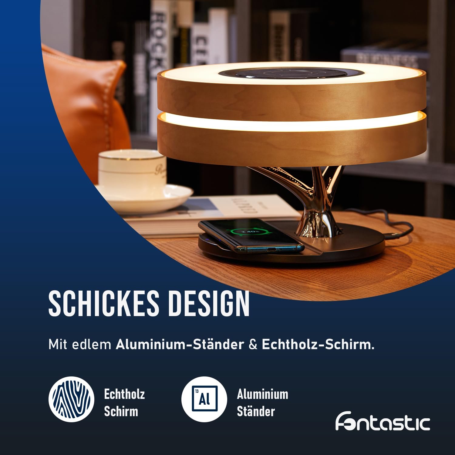 LED приліжкова лампа Fontastic Icona Touch Dimmable Multifunctional Wireless Charging Bluetooth Speaker Timer TWS, фото №4