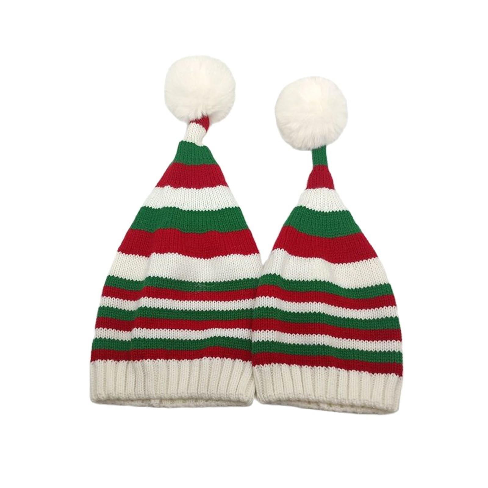 Детская рождественская шапка Qianderer, полосатая шапка-бини с плюшевым помпоном, фото №4