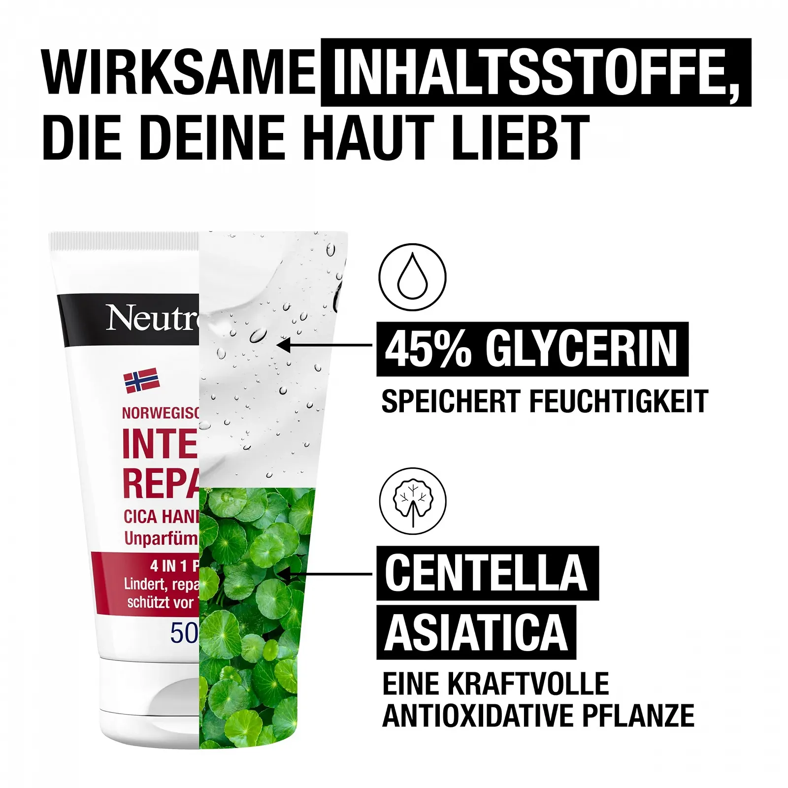 Крем для рук Neutrogena Intense Repair Cica Зволожуючий крем з 45% гліцерином + Centella Asiatica для дуже сухої, сверблячої шкіри рук, фото №4
