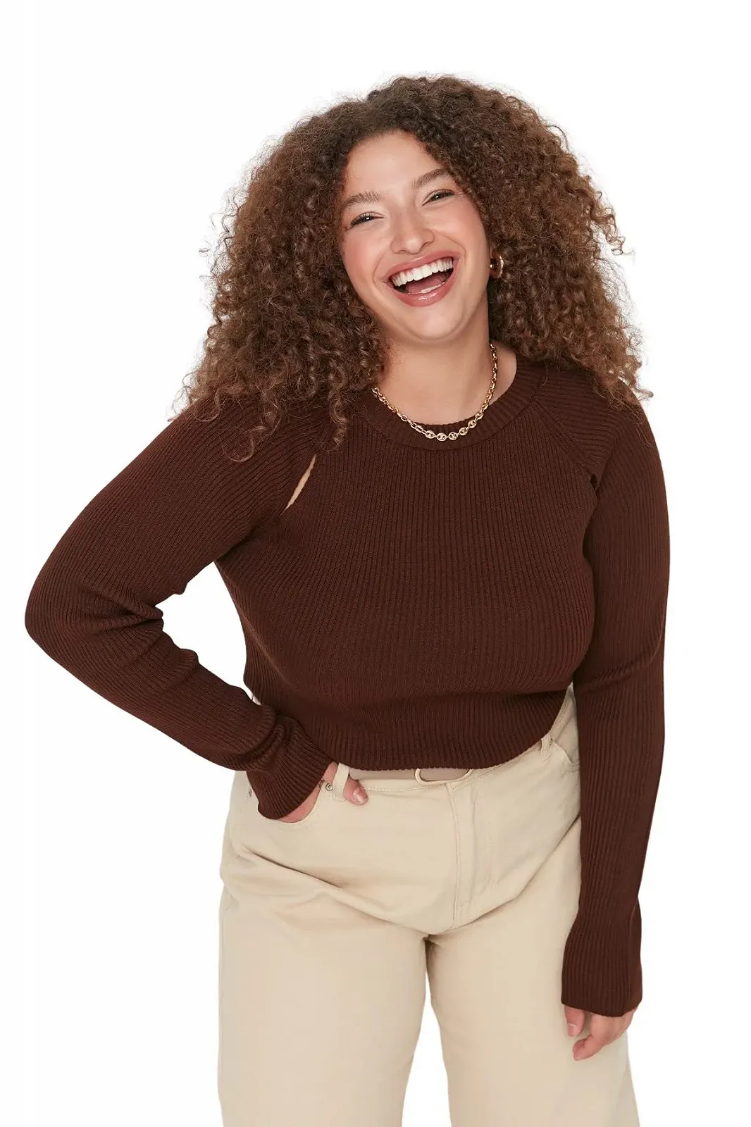 Жіночий світшот TRENDYOL, однотонний, з круглим вирізом, великого розміру, стандартного крою, фото №4 Жіночий світшот TRENDYOL, однотонний, з круглим вирізом, великого розміру, стандартного крою, фото №4