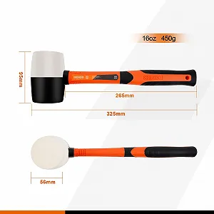 Киянка резиновая Kendo 450 г с фиберглассовой ручкой Черно-белая synthetic.ua - Фото 1