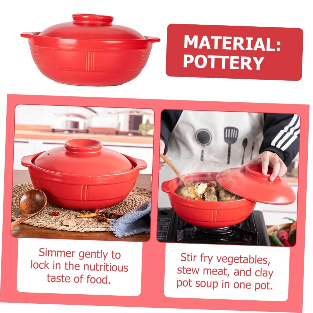 Кастрюля TIDTALEO термостойкая для фрикасе красная, фото №4