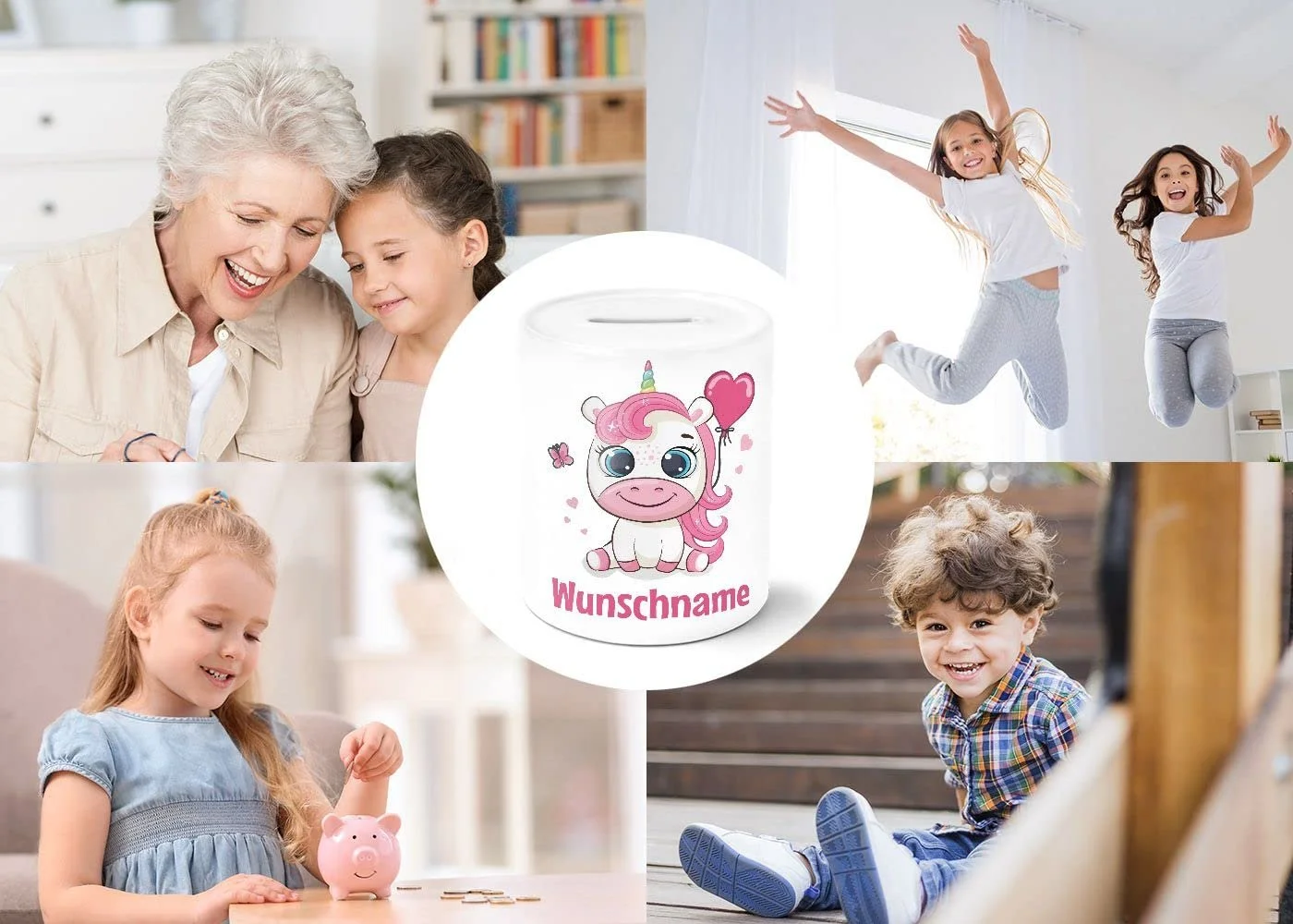 Скарбничка Unicorn персоніфікована з ім'ям біла керамічна для дівчаток, фото №6